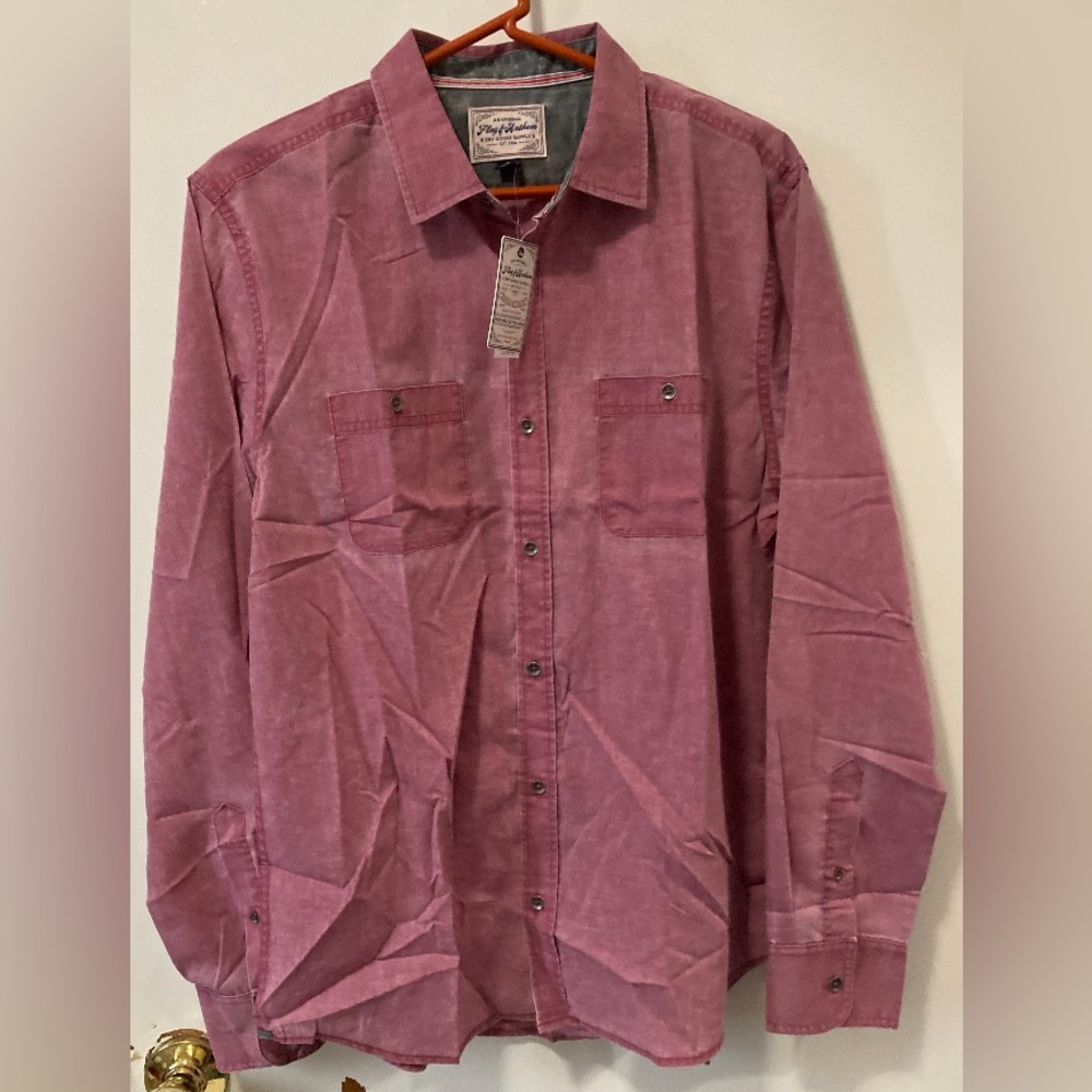 NWT Flag & Anthem Men’s Vintage Washed Long Sleeve Shirt Size Medium Color Red